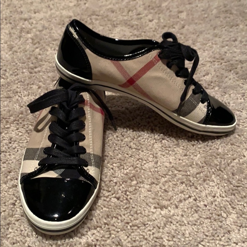 Burberry Plaid & Patent Leather Sneakers